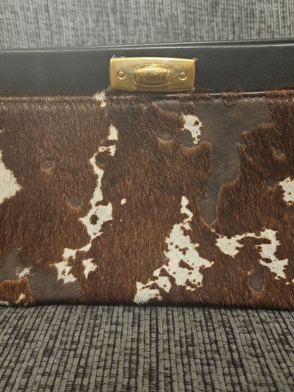 Brown and White Hair Leather Clutch Crossbody